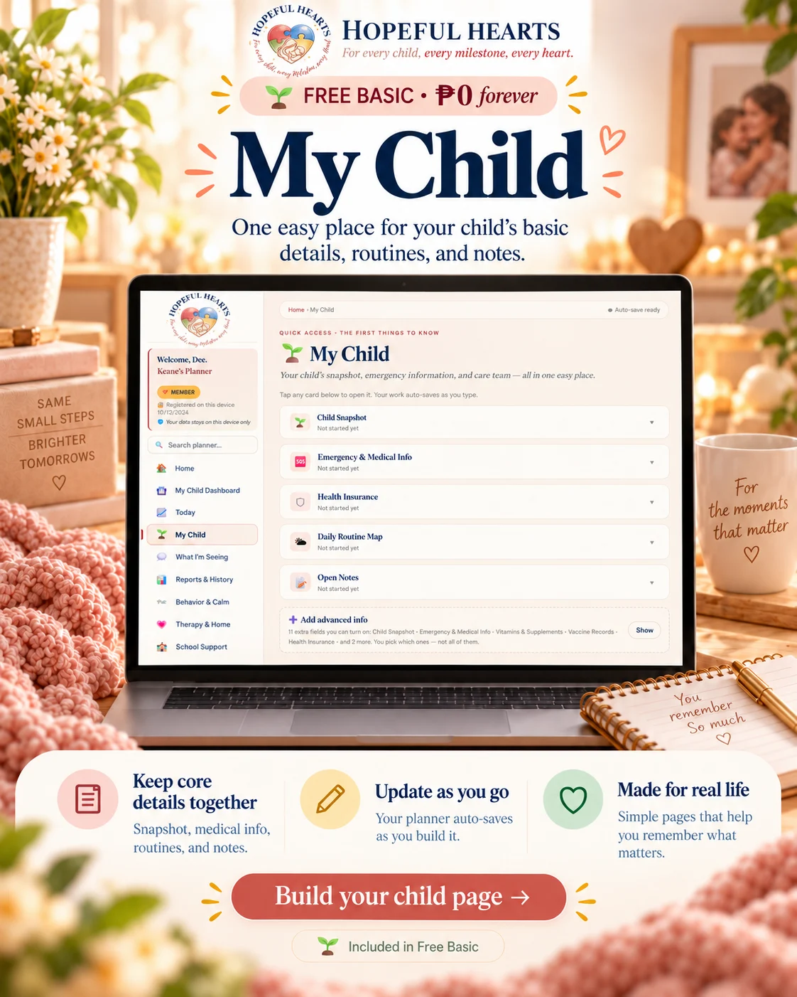 My Child: details, routines & notes — Free Basic planner preview